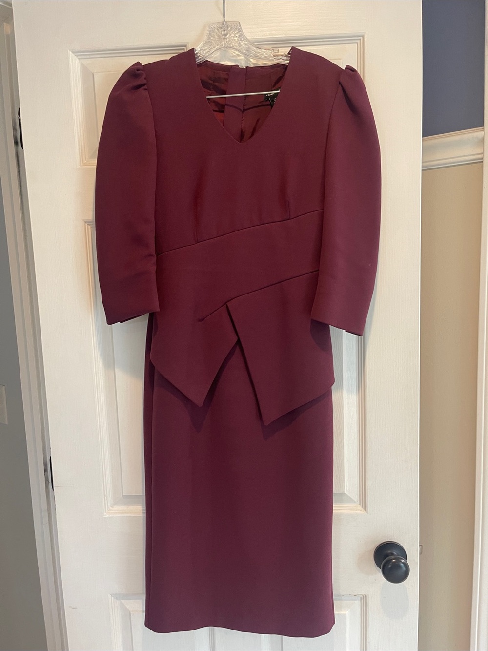Karen Millen Burgundy Midi Dress with Asymmetric Peplum